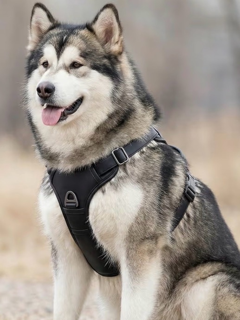 Premium Black Dog Harness for Large Breeds - Comfortable No-Pull Design